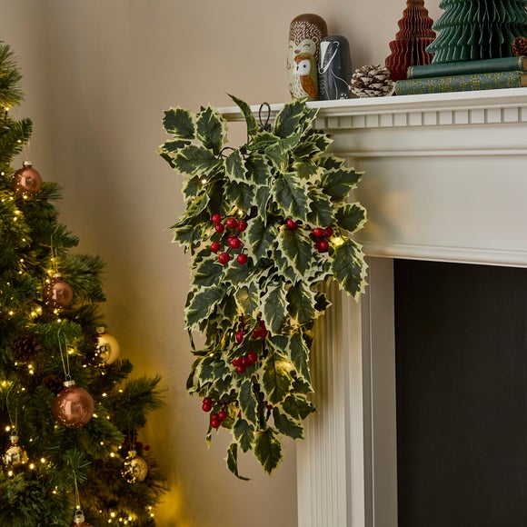 Pre Lit Variegated Holly Swag