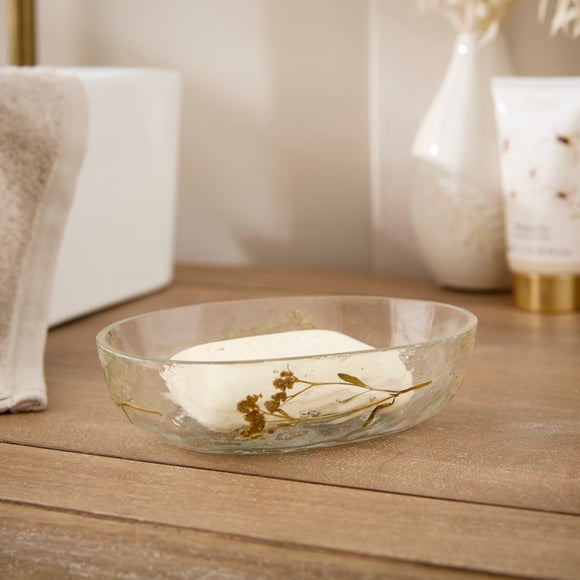 Glass Pressed Flowers Soap Dish