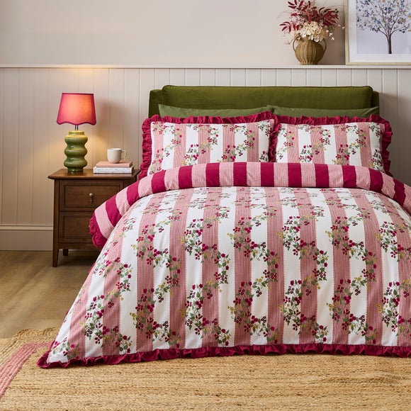 Vintage Floral Frilled 100% Brushed Cotton Duvet Cover & Pillowcase Set
