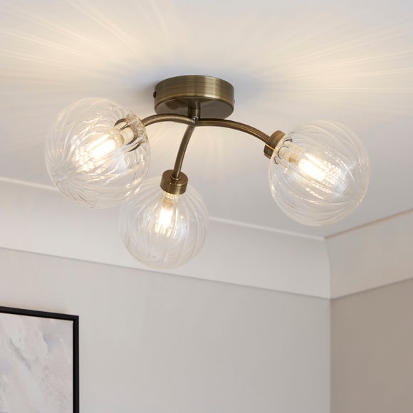 Luxe Ribbed 3 Light Semi Flush LED Ceiling Light