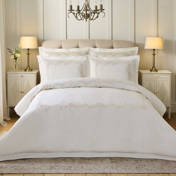 Dorma Camerelle Embroidery 100% Cotton Sateen Duvet Cover & Pillowcase Set