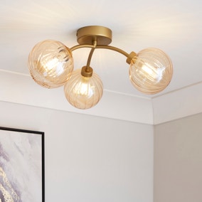Luxe Ribbed 3 Light Semi Flush LED Ceiling Light