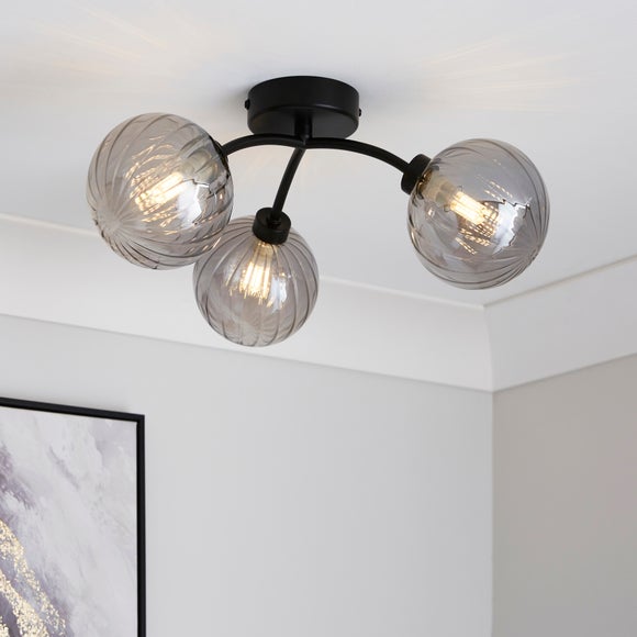 Luxe Ribbed 3 Light Semi Flush LED Ceiling Light