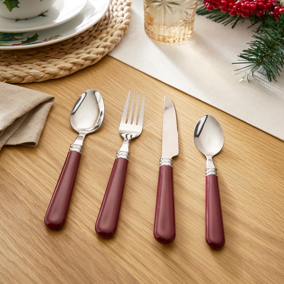 16 Piece Burgundy Cutlery Set