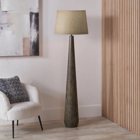 Pacific Lifestyle Arbor Verdi Gris Metal Conical Floor Lamp with Milos Linen Tapered Lampshade