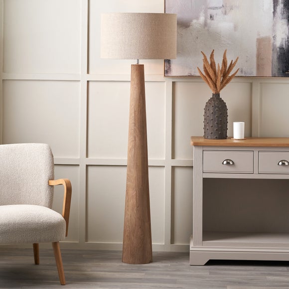 Pacific Lifestyle Esha Conical Wood Floor Lamp with Edward Linen Cylinder Lampshade