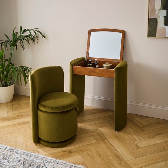 View Frankie Velvet Compact Dressing Table Set With Mirror And Stool View Frankie Velvet Compact Dressing Table Set With Mirror And Stool