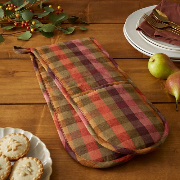 Multicoloured Check Double Oven Glove