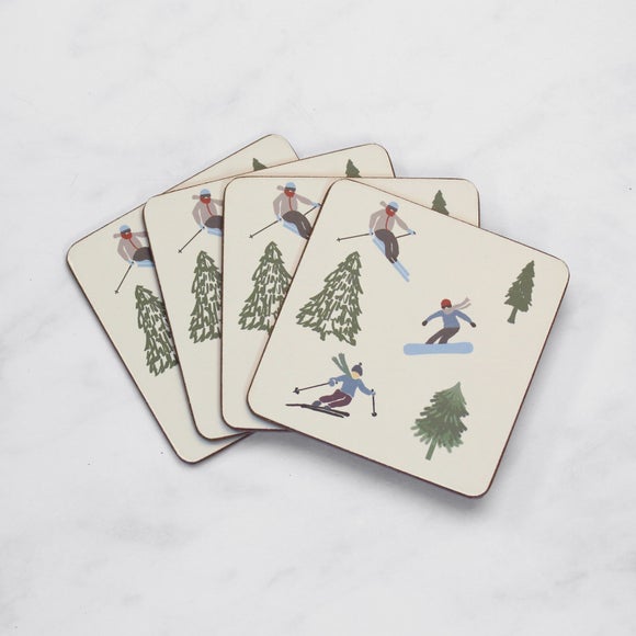 Set of 4 Ski Print Corkback Coasters