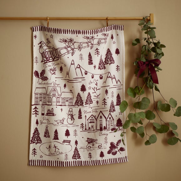 Vintage Village Print Tea Towel