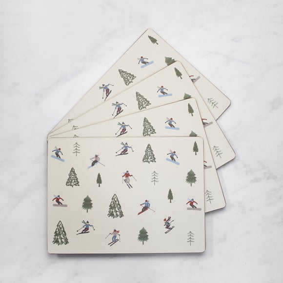 Set of 4 Ski Print Corkback Placemats
