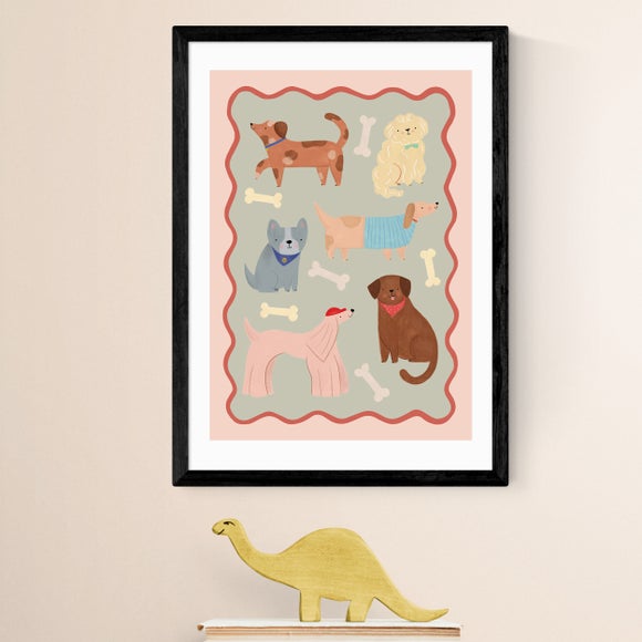 East End Prints Dogs in Sage and Pink Print