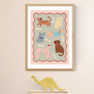 East End Prints Dogs In Sage And Pink Print