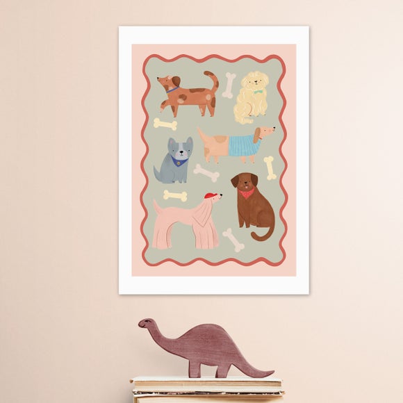 East End Prints Dogs in Sage and Pink Print