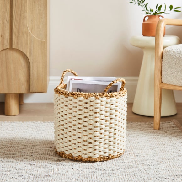 Jute Cross Stitch Round Storage Basket
