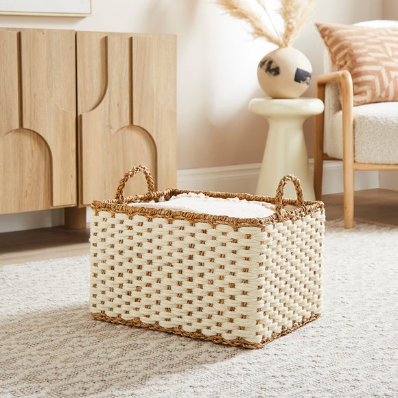 View Jute Cross Stitch Rectangle Storage Basket View Jute Cross Stitch Rectangle Storage Basket