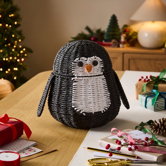 Penguin Paper Rope Hamper with Lid