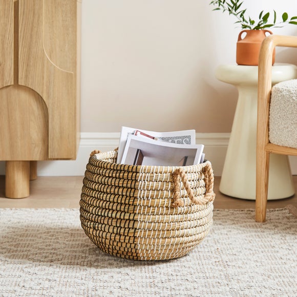 View Monochrome Striped Handle Storage Basket View Monochrome Striped Handle Storage Basket
