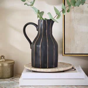Black & Brown Striped Ceramic Jug Vase