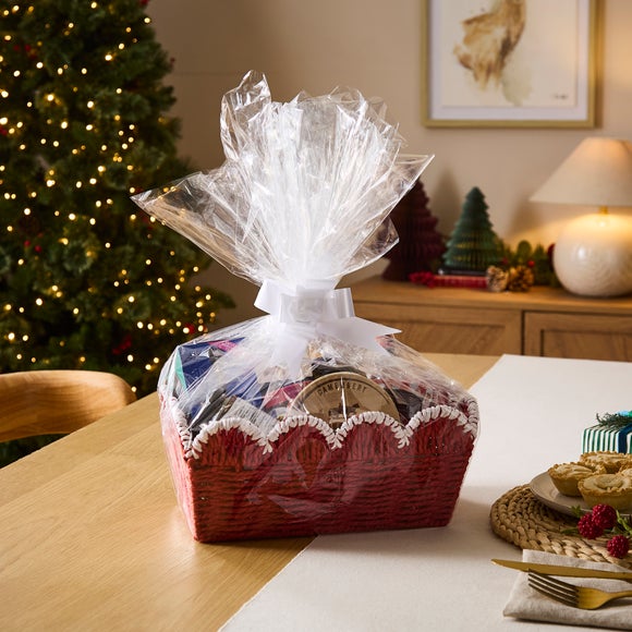 Make Your Own Red and White Scalloped Edge Hamper with Cellophane