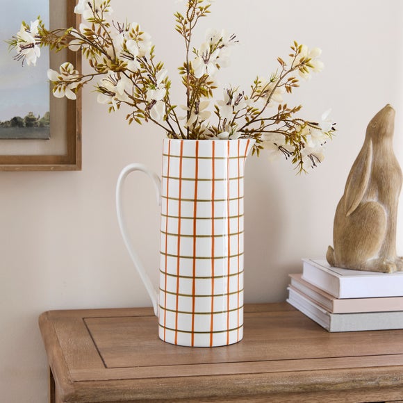 Autumn Harvest Gingham Checked Hand Painted Jug