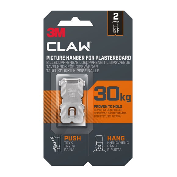 View Pack Of 2 3m Claw 30kg Plasterboard Picture Hangers View Pack Of 2 3m Claw 30kg Plasterboard Picture Hangers