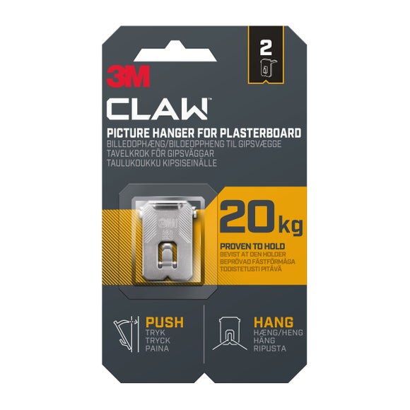 Pack of 2 3M Claw 20kg Plasterboard Picture Hangers