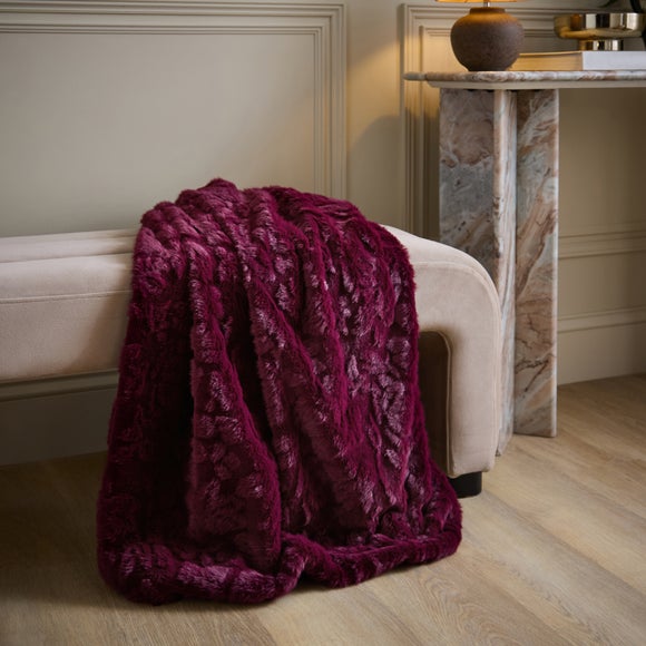 Floral Carved Faux Fur Throw 130cm x 180cm