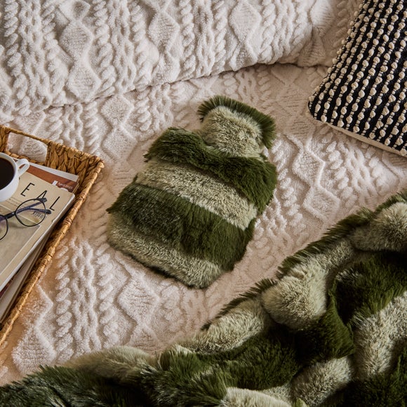 Striped Two-Tone Faux Fur Hot Water Bottle