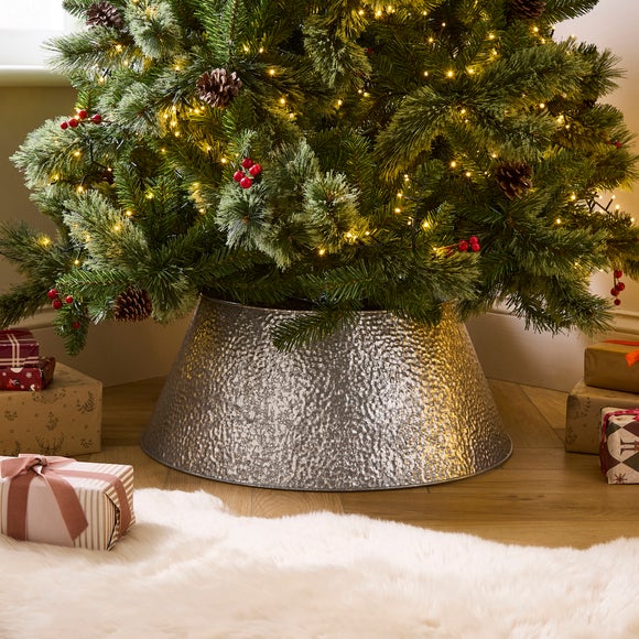 Silver Hammered Metal Christmas Tree Skirt