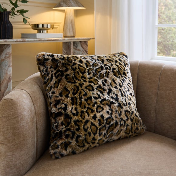 Leopard Print Faux Fur Square Cushion