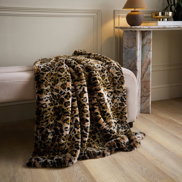 Leopard Print Faux Fur Throw 130cm x 180cm