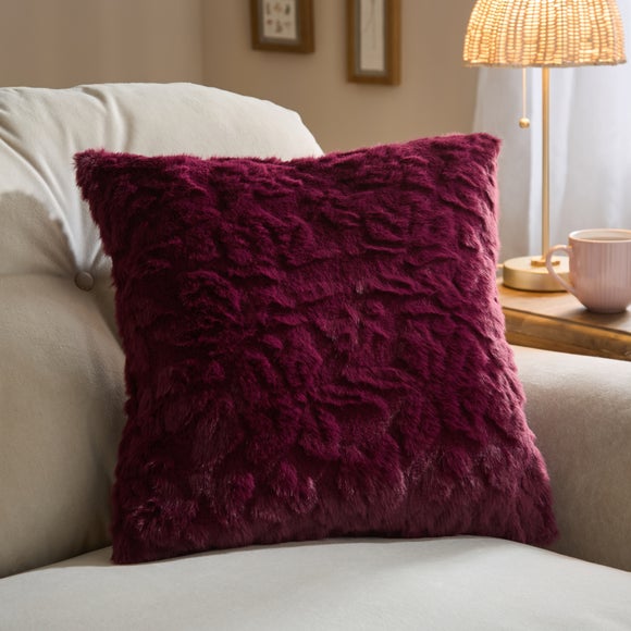 Floral Carved Faux Fur Square Cushion