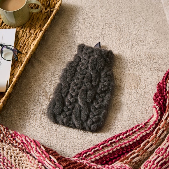 Cable Faux Fur Mini Hot Water Bottle