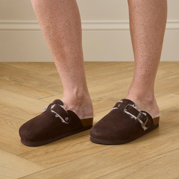 Ladies Chocolate Footbed Mule Slippers