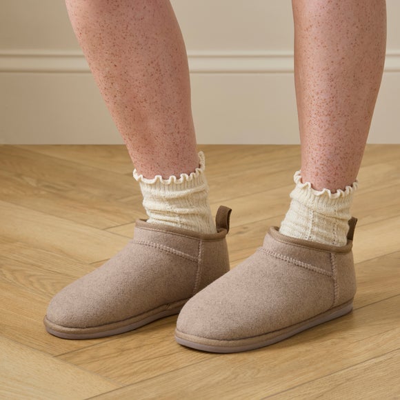 Ladies Blanket Stitch Mini Boot Slippers