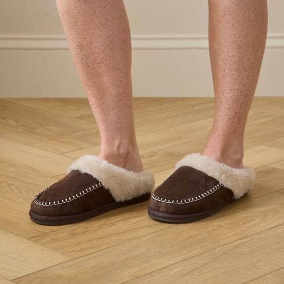 Ladies Chocolate Faux Fur Mule Slippers
