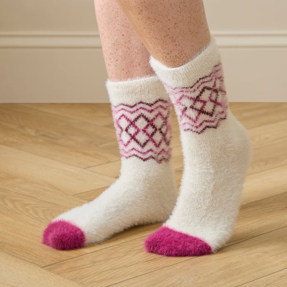 Ladies Cream and Burgundy Cosy Socks