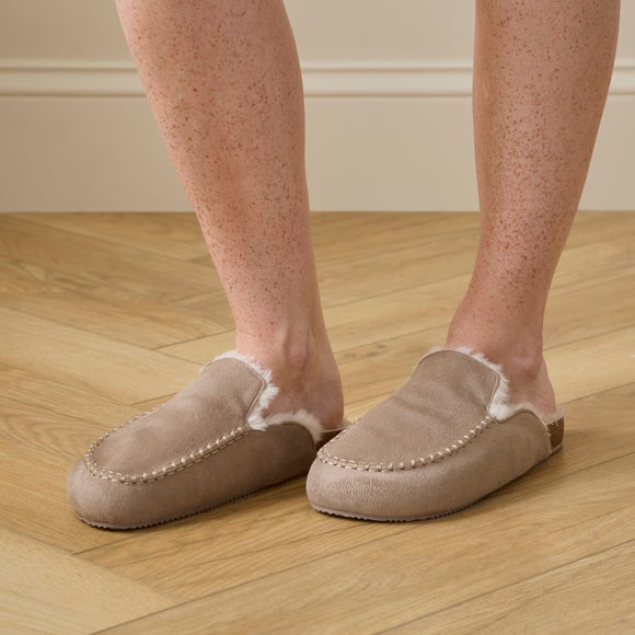 Ladies Faux Suede Stitch Detail Mule Slippers