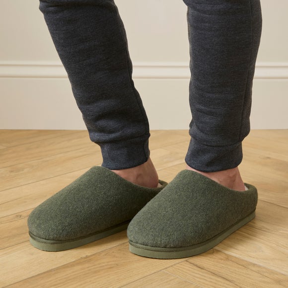 Mens Olive Felt Mule Slippers