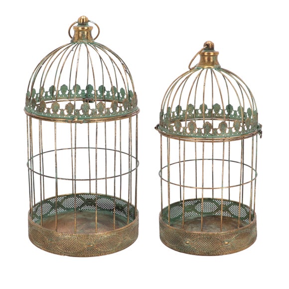 Fallen Fruits Set of 2 Aged Metal Bird Cage