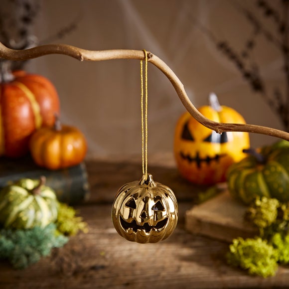 Gold Pumpkin Single Ceramic Hanging Decoration