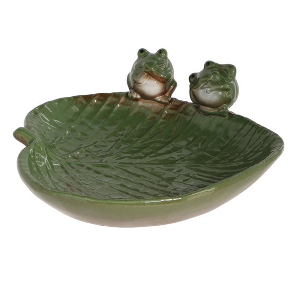 Fallen Fruits Ceramic Leaf with Frogs Bird Bath