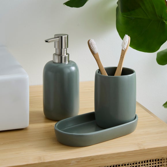 3 Piece Minimalist Stoneware Bathroom Accessories Set