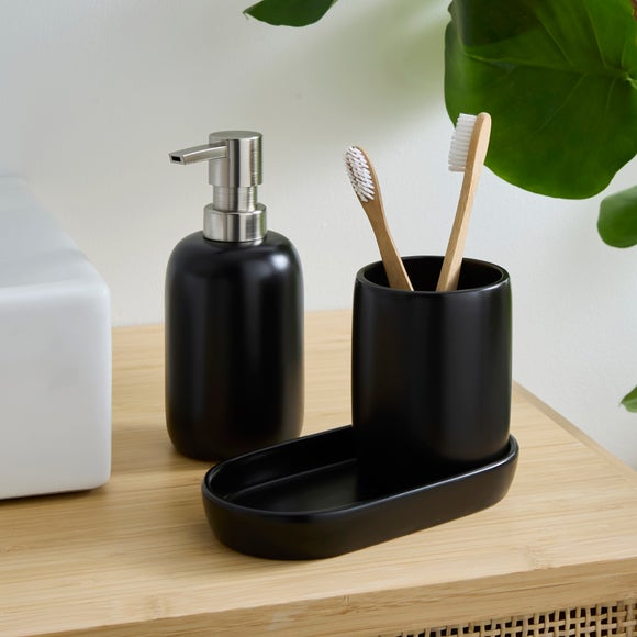 3 Piece Minimalist Stoneware Bathroom Accessories Set