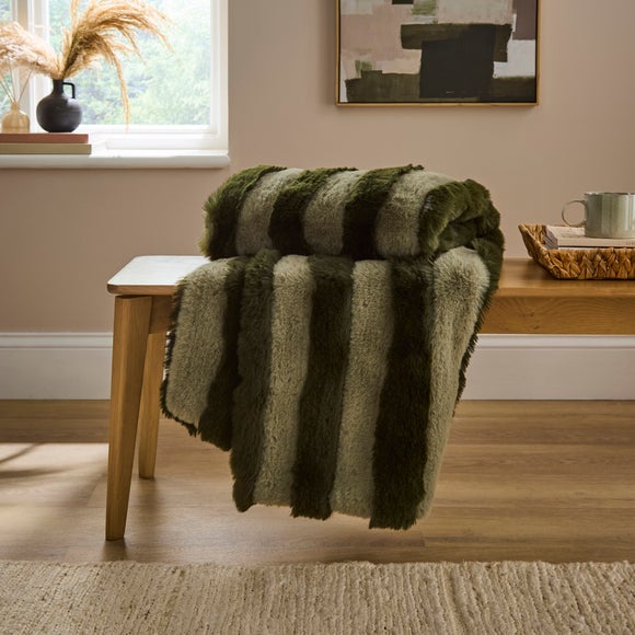 Two-Tone Striped Faux Fur Throw 130cm x 180cm