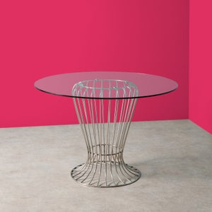 Yinka Ilori Trumpet Round Glass Top Metal Dining Table