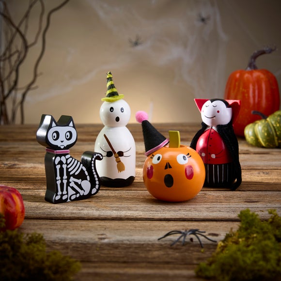 Set of 4 Wooden Halloween Characters