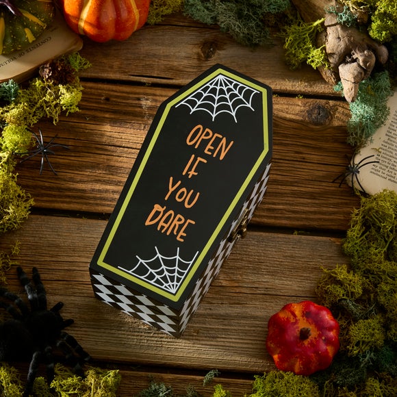 Wooden Coffin with Skeleton Decoration