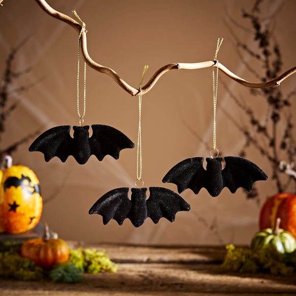 View Set Of 3 Flocked Hanging Bats View Set Of 3 Flocked Hanging Bats